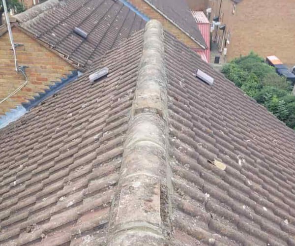 This is a photo of a roof ridge that has just been re-bedded, work carried out by FDC Roofing Fined